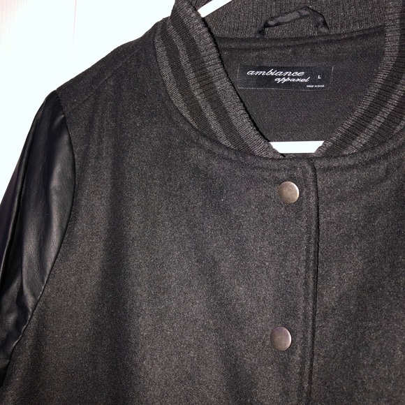 Faux leather black button up bomber jacket. - Picture 2 of 3